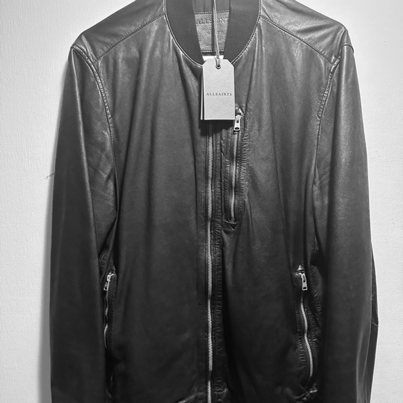 SOLD!! NWT MENS ALLSAINTS KINO BLACK BIKER LEATHER BOMBER JACKET STREETWEAR SZ M - Picture 2 of 15